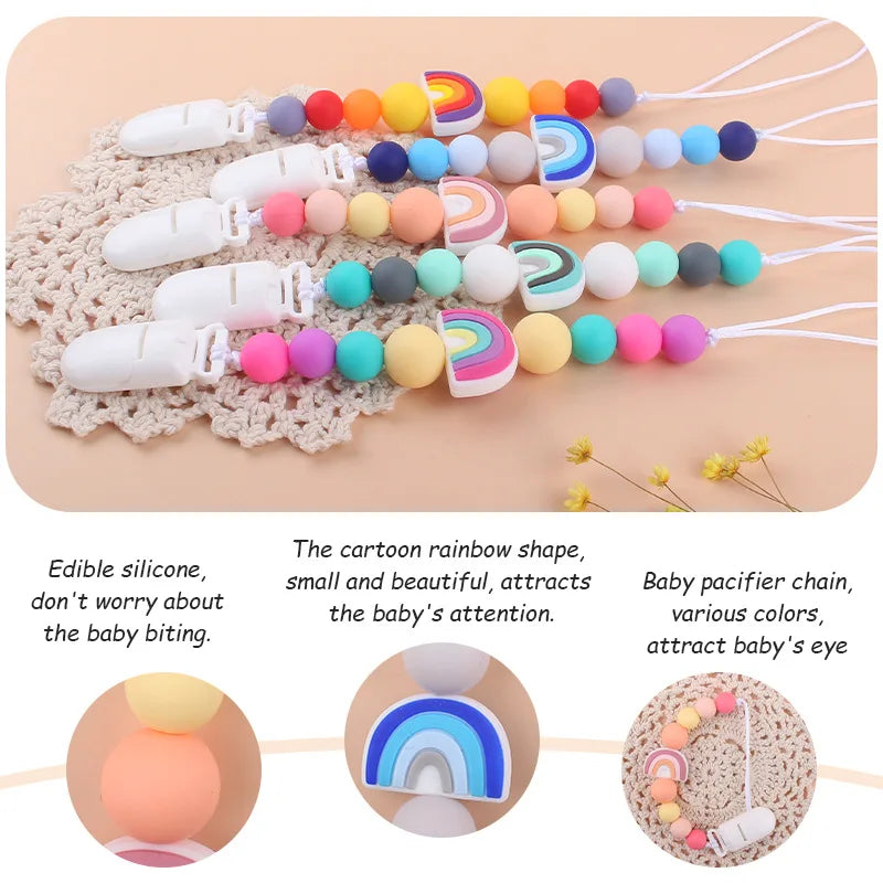 Baby Pacifier Clip Newborn Cartoon Rainbow Silicone Pacifier Chain Infant Nipple Soother Chain Clips Holder Nursing Toys