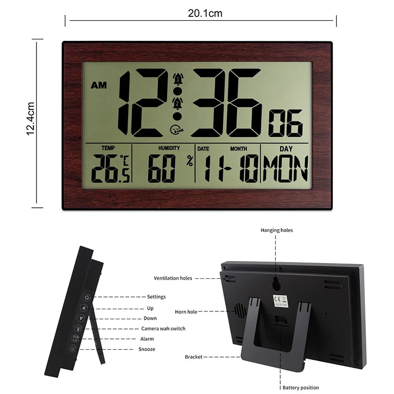 Großer Bildschirm Kreativ Digital Wanduhr Heim Nachttisch Zimmer Elektronisch Wecker Mit Thermometer Wanduhr Dual Wecker Einstellung