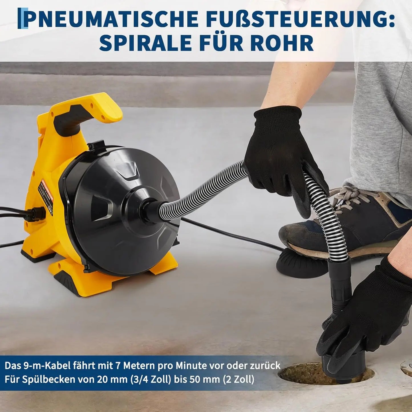 HiMISS Rohrreiniger Automatischer Abflussreiniger - Kabel 9 m Fußpedal 230 V by Golden Bridge Store