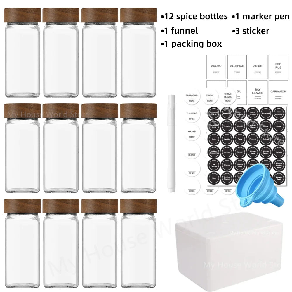 TCJJ Gewürzgläser Glas Mit Bambusdeckel - 13 Teile 118ml
