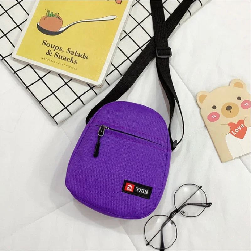Female Crossbody Bag Ins Fashion Solid Color Zipper Mini Canvas Bag Vertical Square Messenger Waist Bags For Women Сумка Женская