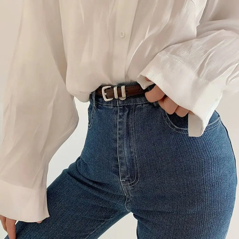 Zhejiang PU Leder Gürtel Silber Schnalle - 105cm Dünn 2cm