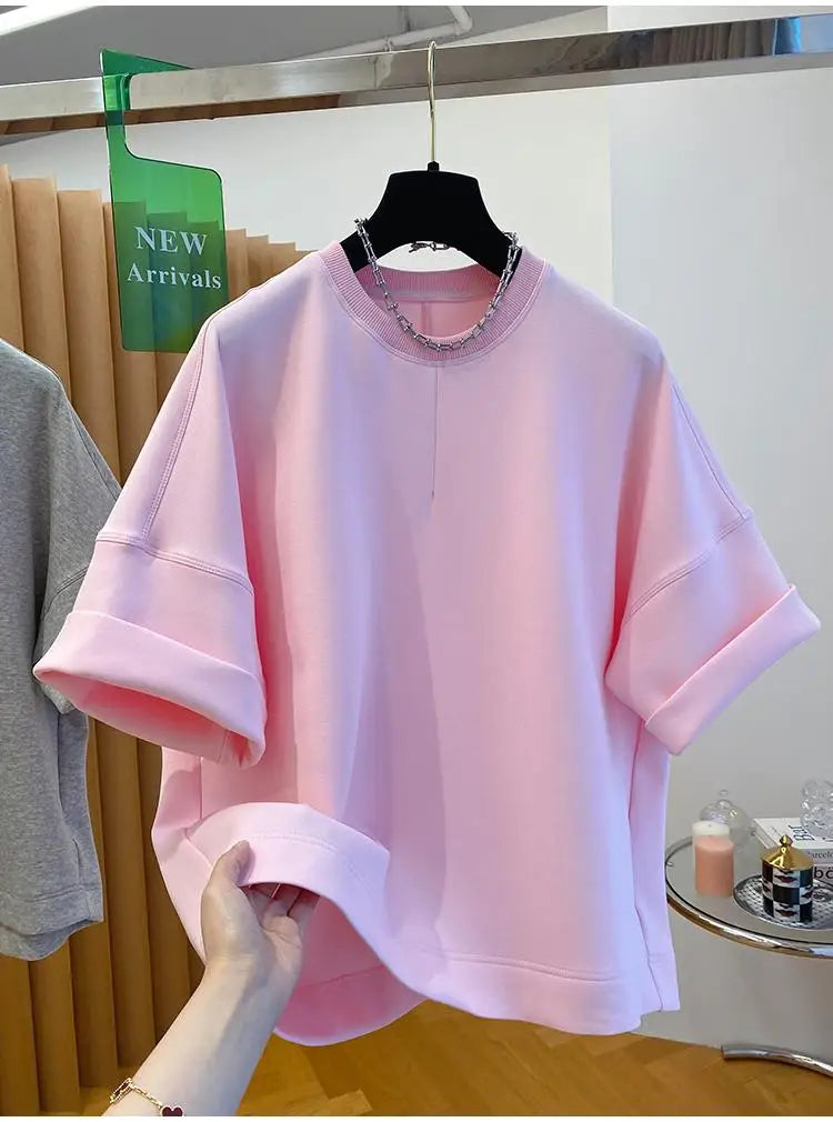 Women T-shirt 2025 Summer New Solid Color Short-sleeved T-shirt Female Loose Casual Round Neck  T Shirt