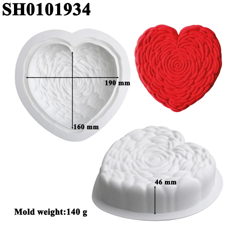 Romantic Heart or Rose Design Silicone Cake Molds Valentine's Day Mousse Cake Mold Kitchen Bakeware Dessert Decorating Tools