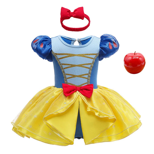 Baby Romper Infant Girl Tutu Dress Jumpsuit Headband Outfits Snow White Princess Clothes Cute Dress Halloween Party Costume