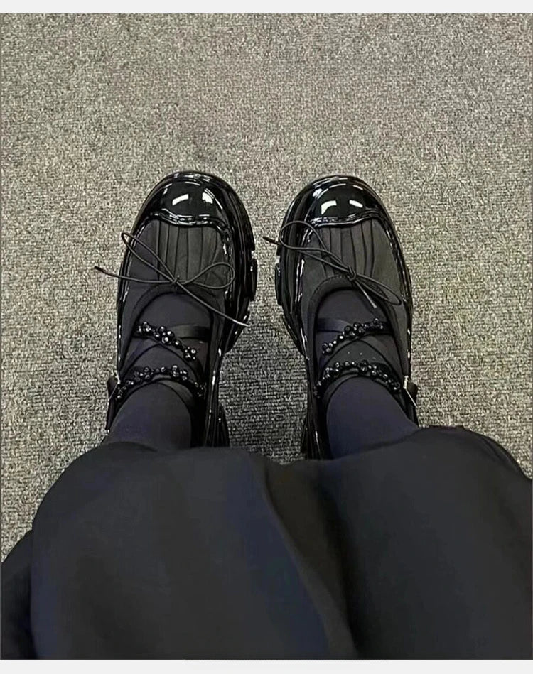 Damen Niedrige Absätze 2025 - Koreanischer Stil Perlenkette Mary Jane Flats - Party Arbeit Casual Bootsschuhe