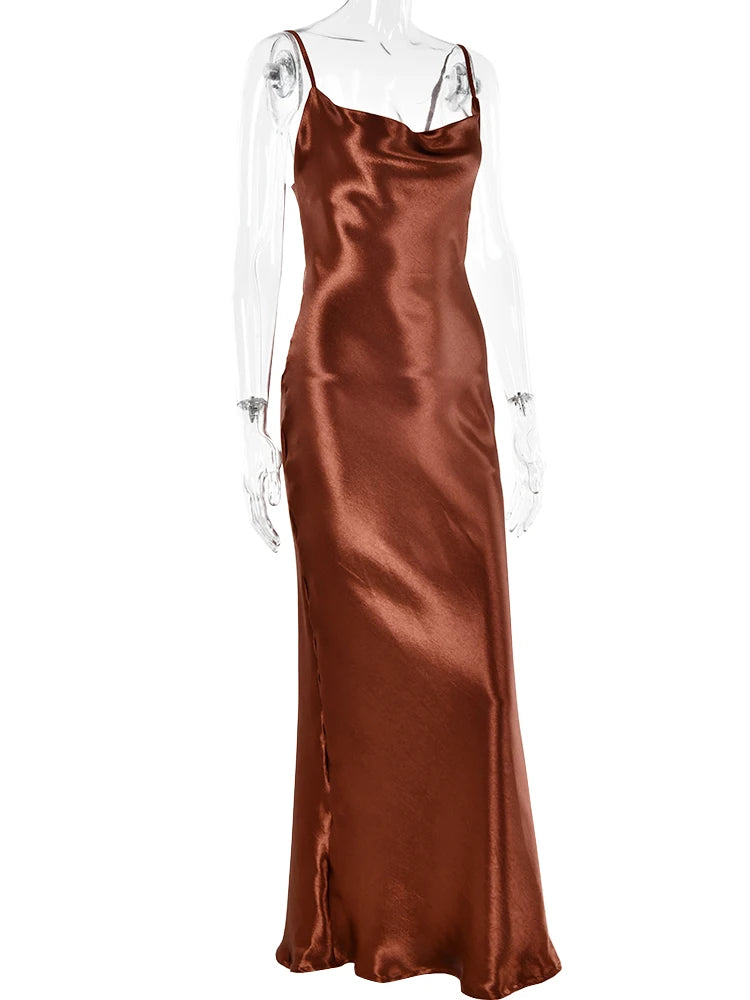 JULISSA MO Elegant Spaghetti Kleid - Rückenfrei Satin Maxi