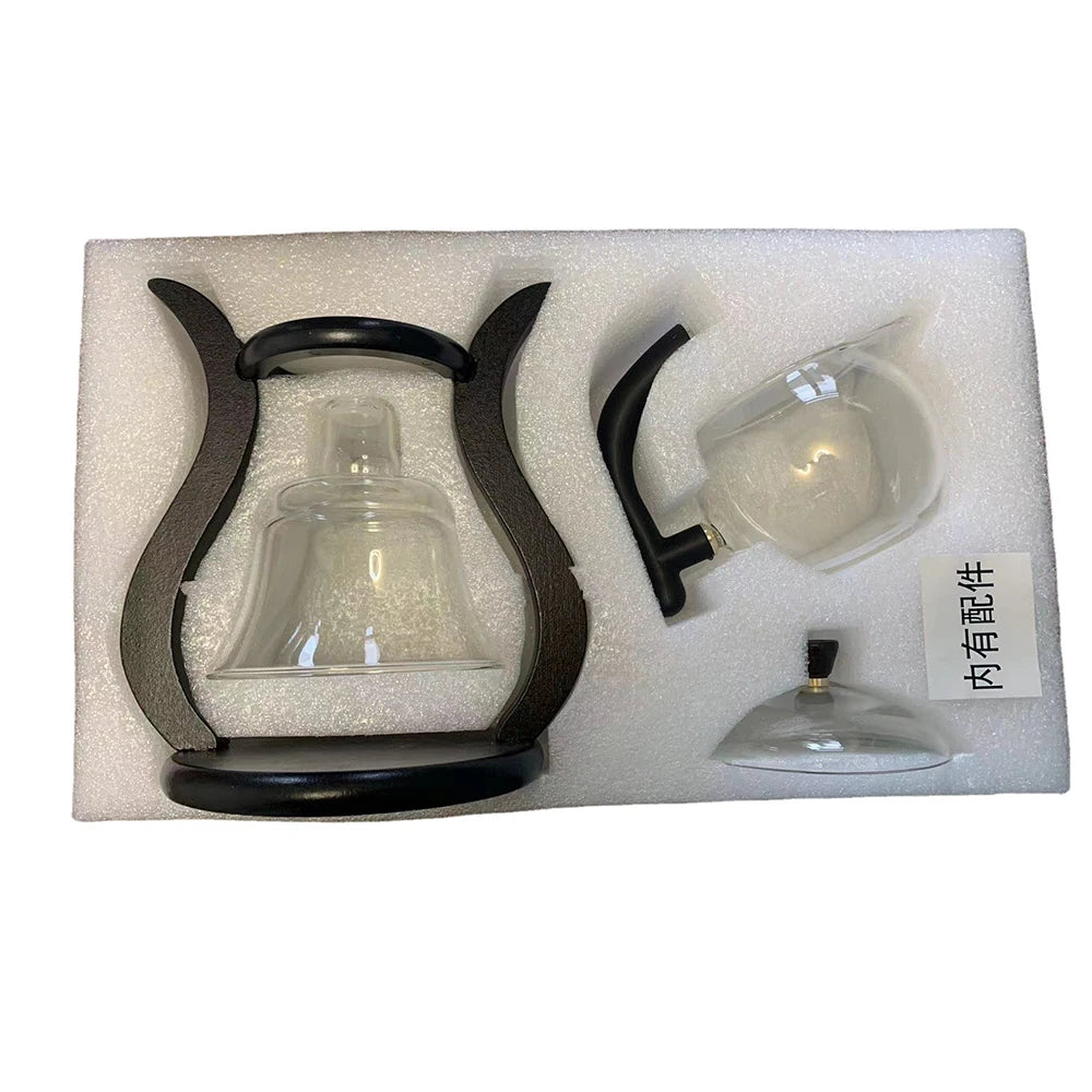 Tea Pot Glass Kettle Automatic Teapot with Strainer Magnetic Infuser Wood Holder Heat Resistant Coffee Pot Bowl Cups Set Jug 주전자 - Golden Bridge Store