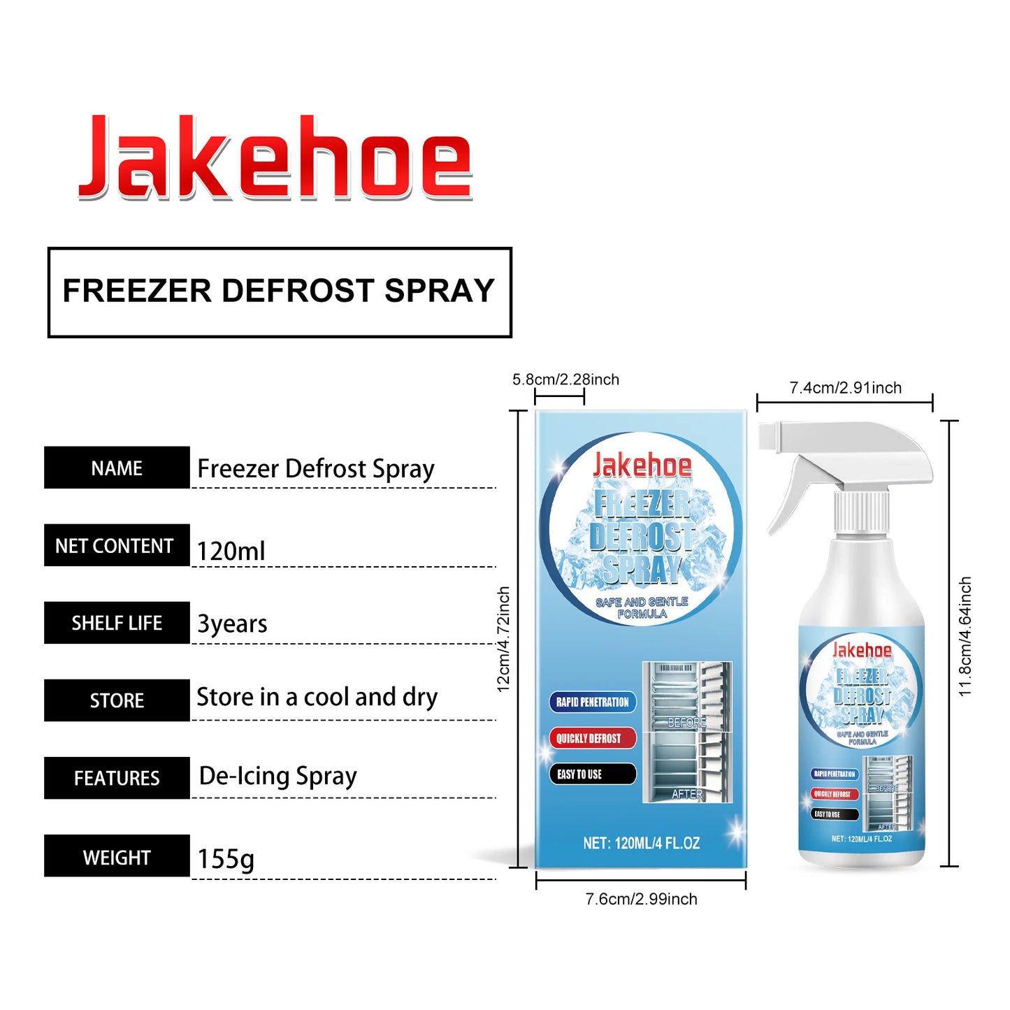 JAKEHOE Enteisungsspray Schnell - 120ml Für Auto Rohr