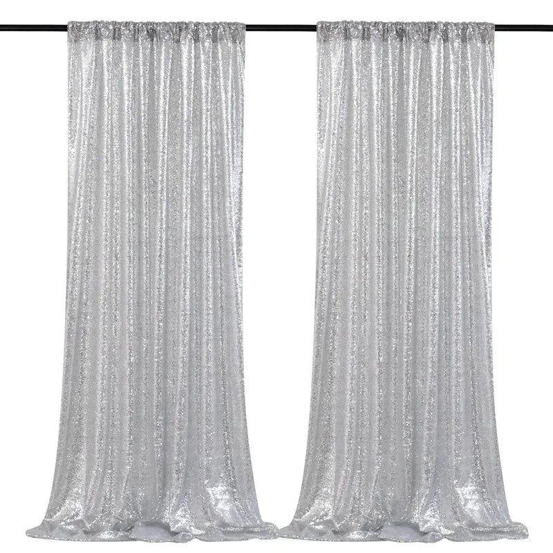 Sequin Backdrop Curtains - 2 Panels 2x8FT,Gold/Silver Backdrop Party Wedding Baby Shower Curtain Sparkle Photography Background