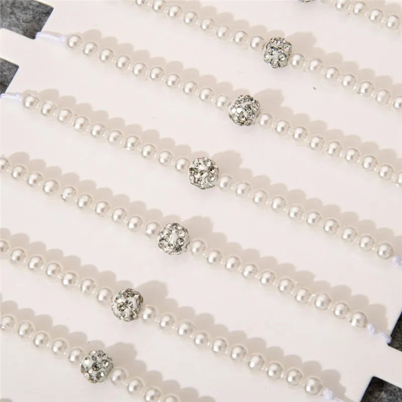 Neues 12Stk/Los Strass Imitation Perlen Perlen Armband Set Für Frauen Verstellbar Seil Handgelenkband Armband Schmuck Geschenke