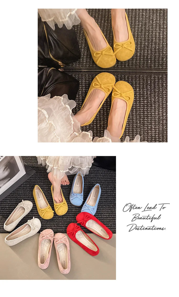 Frauen Ballett Flache Schuhe 2025 - Vier Jahreszeiten Komfortabel Anti Rutsch - Outdoor Casual Schuhe Fashion Schleifenknoten Retro Candy Farbe Damen Schuhe