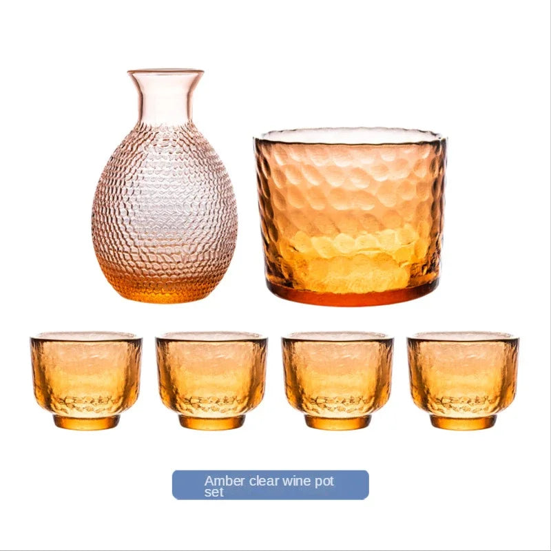 Japanese Hammer Pattern Glass Wine Set Sake Pot Set Cocktail Cup Heat-resistant Scalding Wine Pot Wine Dispenser