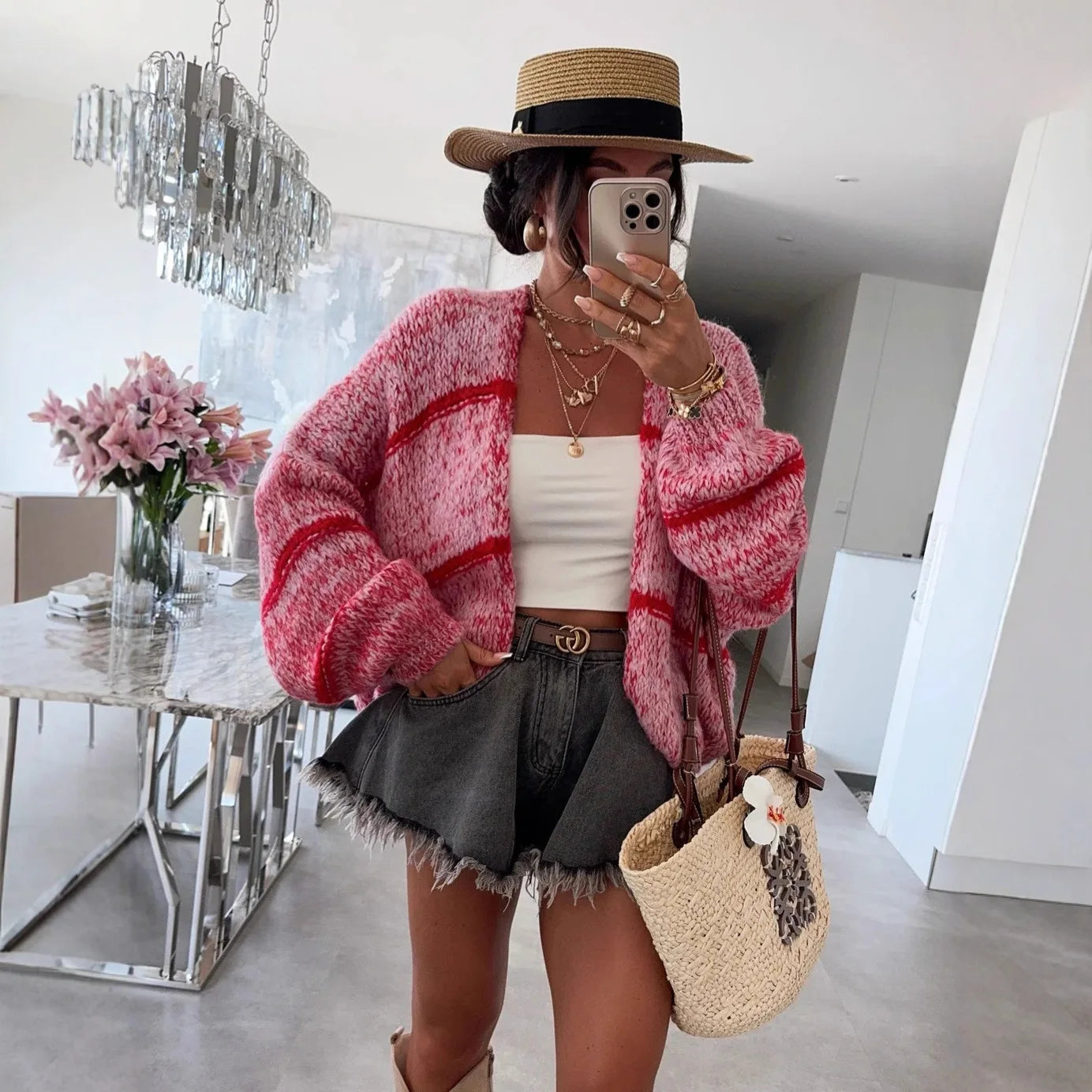 Luna Strickjacke Oversize Damen - Grobgarn Langarm L/XL