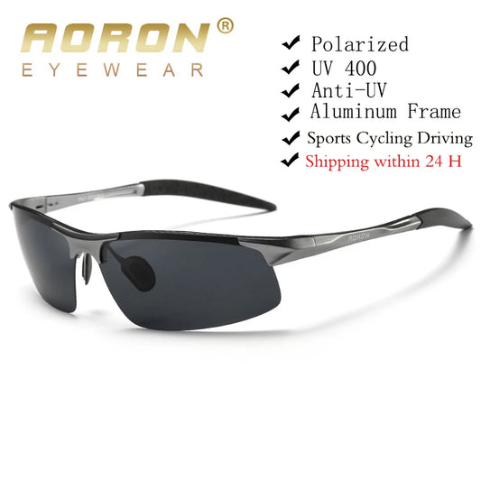 AORON Fahr-Polarisierte Sonnenbrille Herren Aluminium Magnesium Rahmen Sport Sonnenbrille Fahrer Retro Brille UV400 Anti-Blend