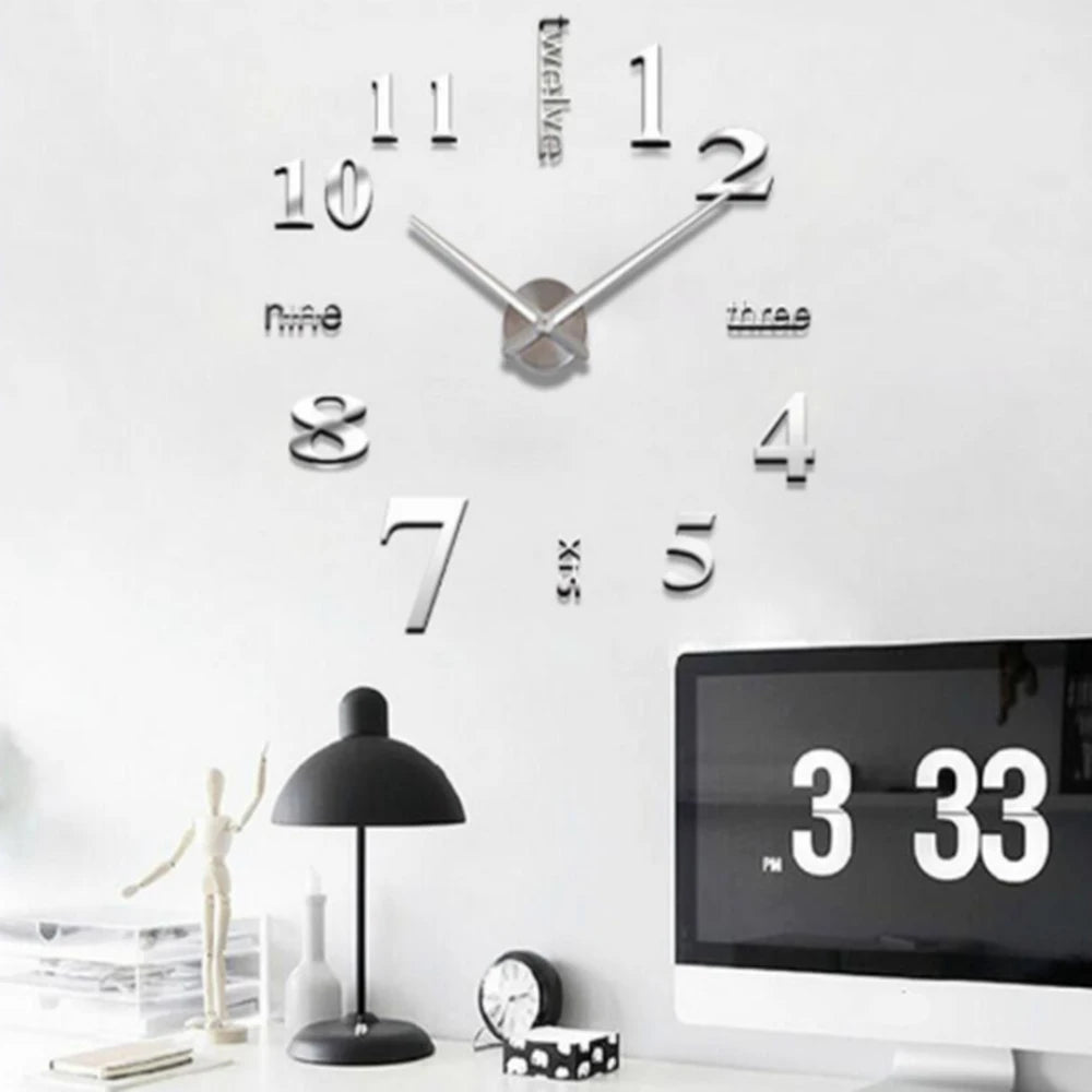 Modern Design Large Wall Clock 3D DIY Clocks Acrylic Mirror Stickers Living Room Home Decor Horloge