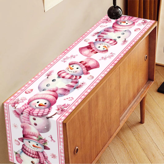 Pink Christmas Table Runner Snowman Santa Claus Merry Christmas Decorations For Home 2025 Navidad Noel Gift New year Tablecloth
