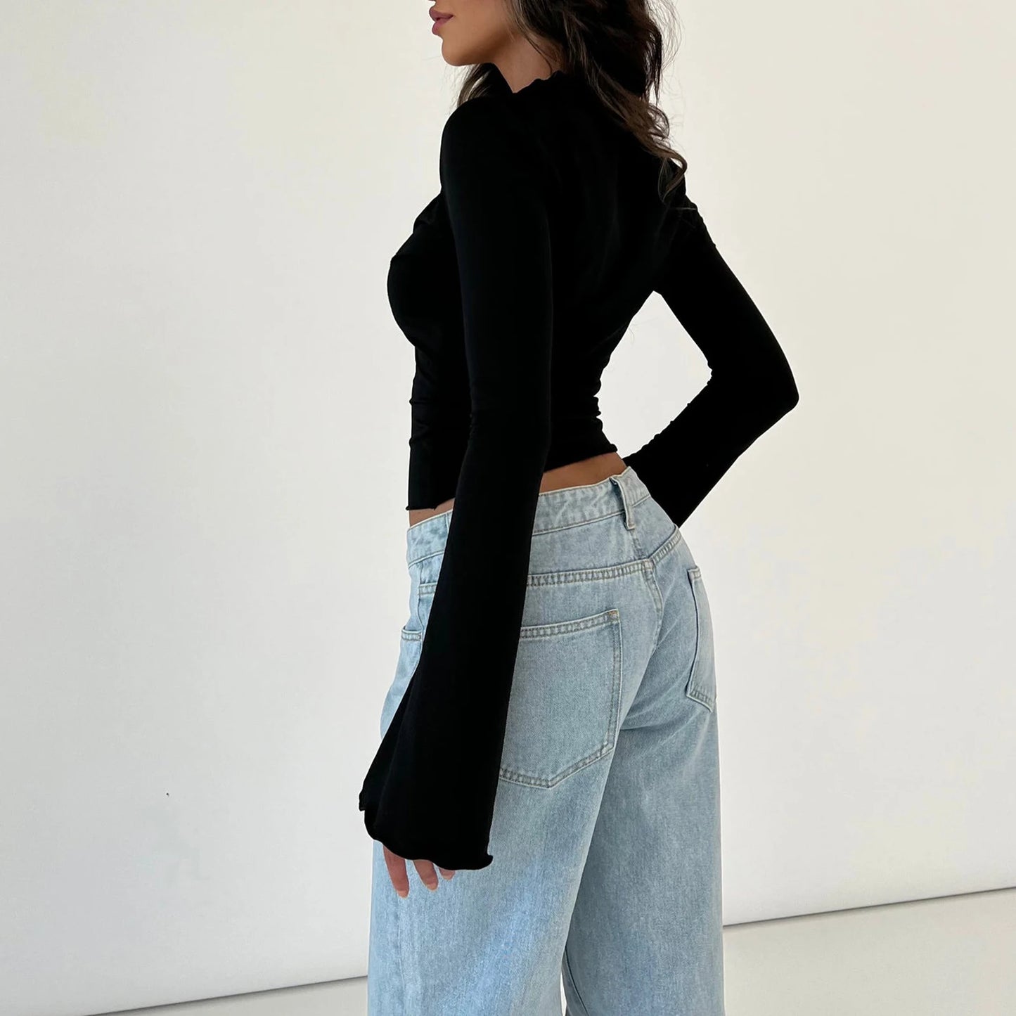 Women Lady Vintage Blouse Tops Pretty Basic Tank Tops Lace Trim V Neck Button Front T-shirt Coquette Flared Sleeve Slim Fit Tees