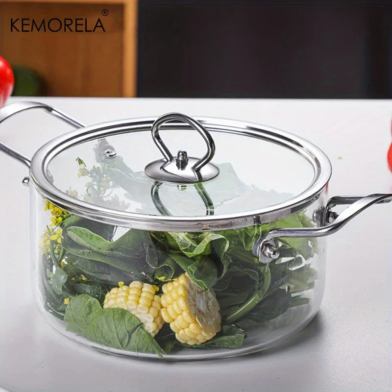 KEMORELA Borosilicate Glass Cooking Pot with Dual Handles 2.5L/3.5L Heat Resistant Simmer Pot with Lid Borosilicate Glassware