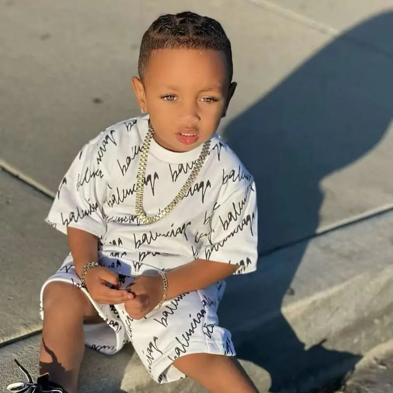 cutyome 1-6Years Baby Boy Clothes Summer Short Sleeve T-shirt Shorts Pants 2pcs/sets Toddler Kids Boys Casual Clothing Suits Loose 2023 weißes bedrucktes Set für Kleinkinder