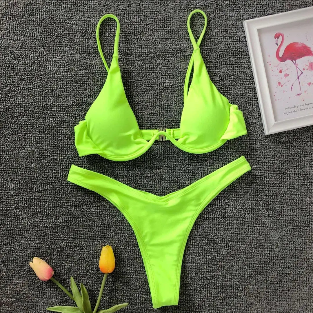 V-bar Bügel Bikini S-XL Damen Schwimmanzug Underwire-Technologie Low Waist Zweiteilig V-Form Bügel Polyester Spandex
