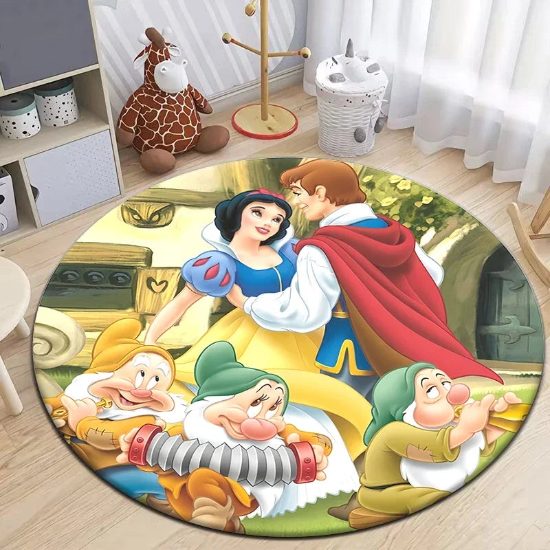 Snow White Cartoon Print Circular Carpet, Bedroom Decorative Carpet, Living Room Bathroom Picnic Camping Non-slip Mat