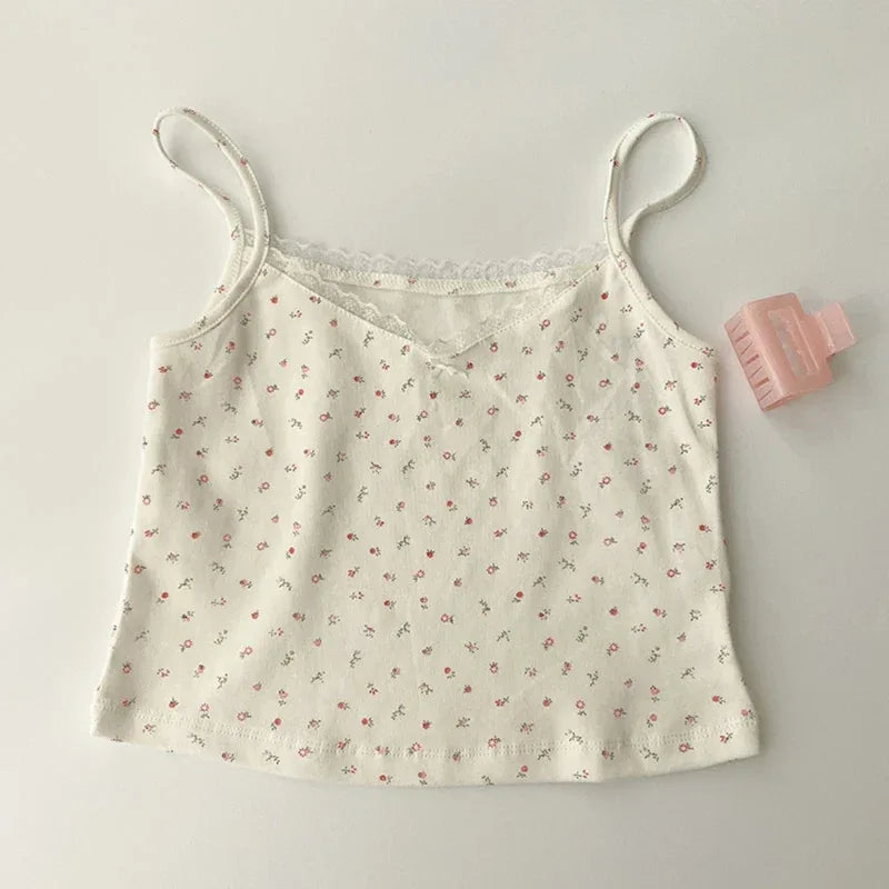 Women Tops Summer Girls Tops Short Slim Lace Sweet Print Crop Top Ladies Bottoming Cute Tops Top Mujer Top Femme - Golden Bridge Store