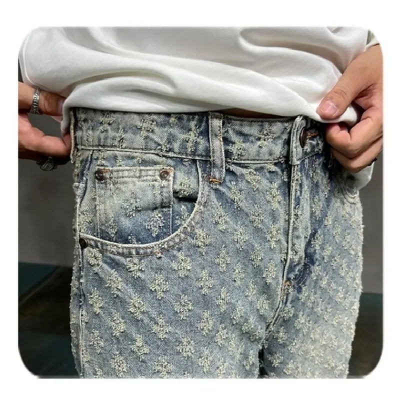 Herren Jeans 2025 - Jacquard All Over High Street Straight Lift Pattern Loose Wide Leg