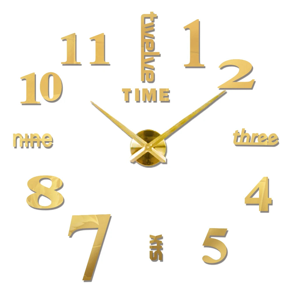 Large 3D Digital Wall Clock Acrylic European Creative Numerals Design Mirror Wall Sticker Clock DIY Self Adhesive Home Decor