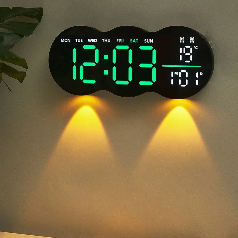 Wanduhr 2025: Large Digital Wall Clock with Ambient Light Remote Control - Temp Week Display 12/24H 2-Alarms Brightness Adjustable LED Clocks Collection