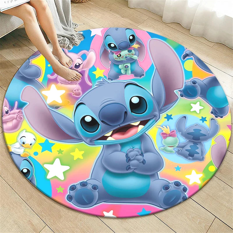 Stitch Cartoon HD Printed Round Carpet for Living Room Rugs Camping Picnic Mats Flannel Anti-Slip Rug Yoga Mat Gifts