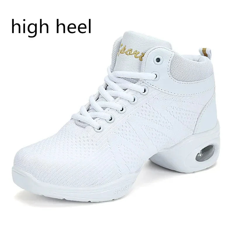 Women New PU Soft Outsole Sneakers Comfortable Dance Shoes    Breath Woven Mesh Modern Jazz Sports Feature Dance Sneakers