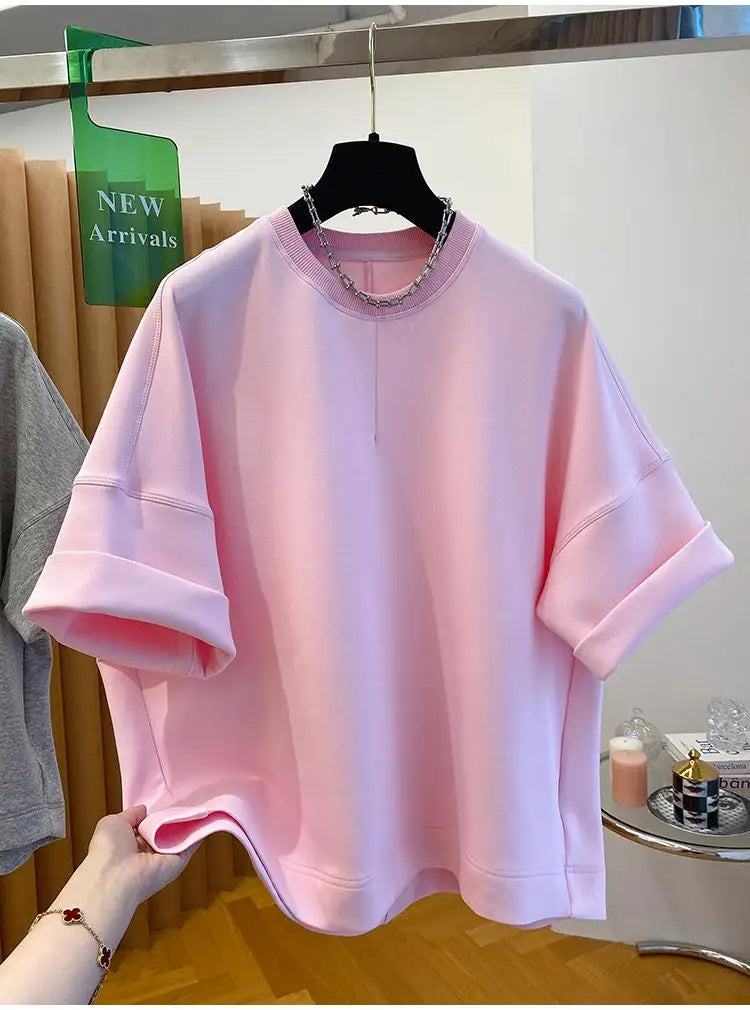 Women T-shirt 2025 Summer New Solid Color Short-sleeved T-shirt Female Loose Casual Round Neck T Shirt