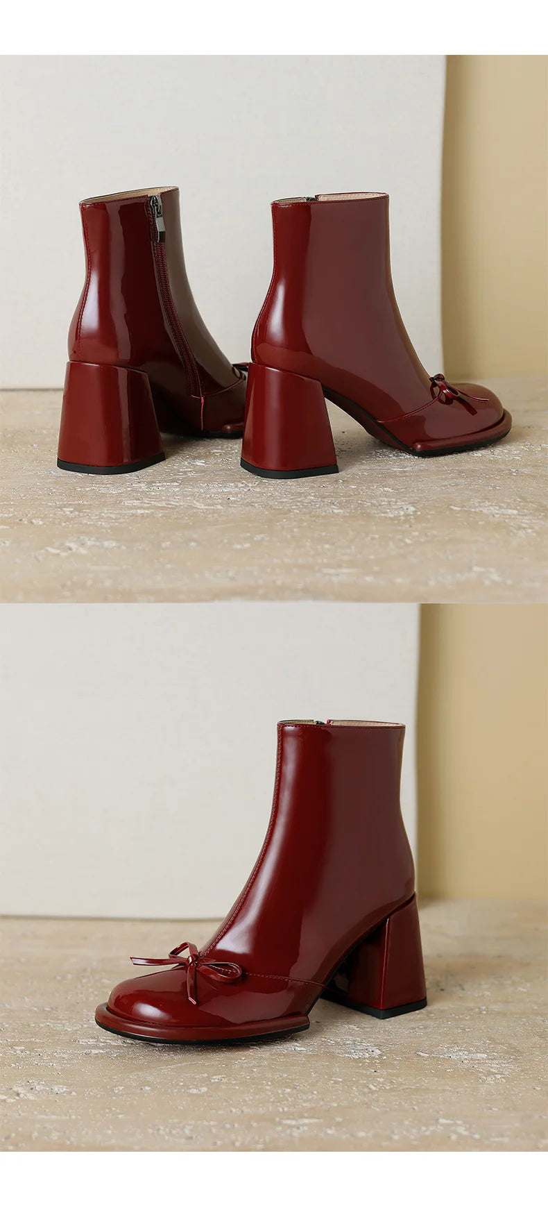 Elegant High Heels Women Ankle Boots Bow Sweet Shoes Winter New 2025 Trend Chunky Pu Leather Party Dress Snow Boots Pumps Mujer