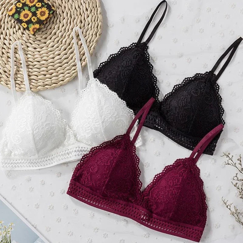 Lace Embroidery Bra Women elegant Deep V Underwear Floral Brassiere Stretch Seamless Push Up Lingerie Bralette Triangle Cup Padded