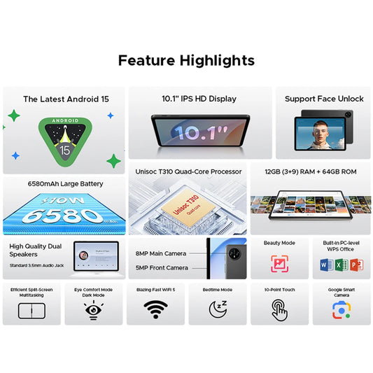 DOOGEE Tab A9 Ultraschlank - Kapazität 6580mAh, Quad Core, 10,1 Zoll