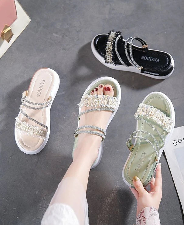 Perlen Damen Sandalen Platform Strass - Luxus Damen Schuhe Sommer Korea Designer - Die Besten 2025 Anti Rutsch Günstiger Preis