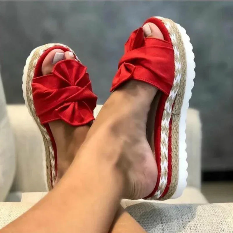 Women Slippers Summer 2023 Platform Wedges Mid Heels Bow Tie Peep Toe Fashion Slides Beach Outdoor Ladies Shoes Zapatos De Mujer - Golden Bridge Store