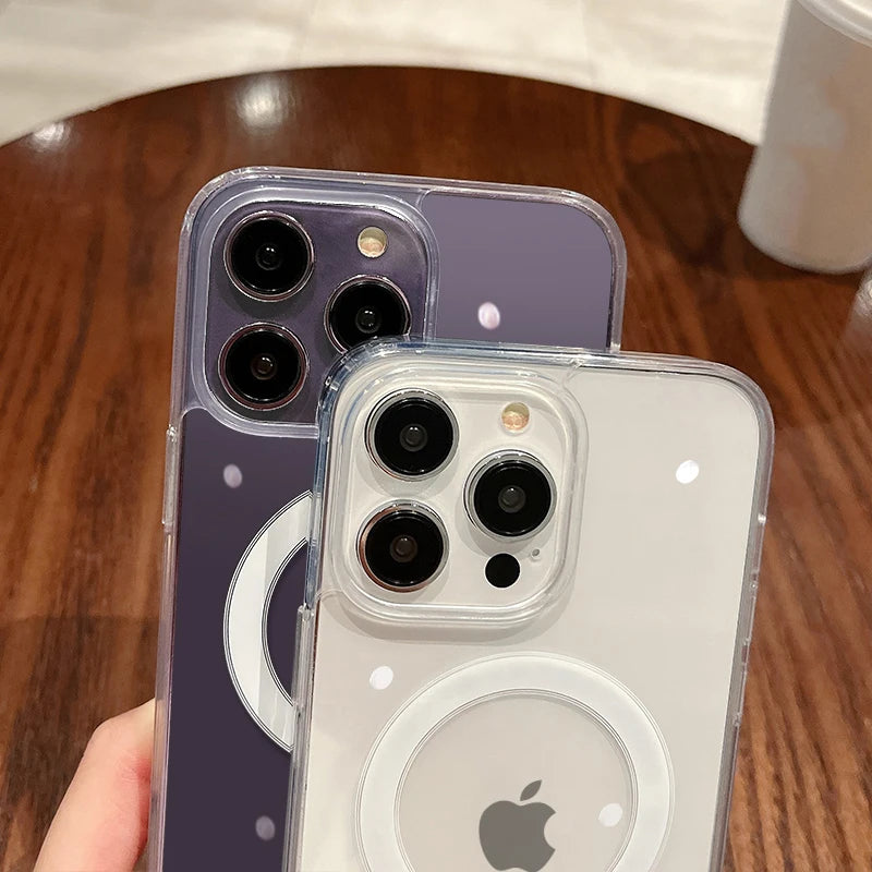 iPhone-Hülle 2025: Magnetic Transparent Wireless Charge Case For iPhone 11 12 13 14 15 16 Pro Max Plus Mini X 7 8 Shockproof PC Cover Collection