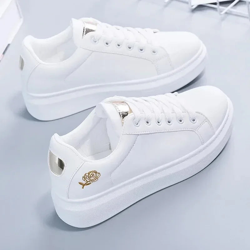 Tenis Feminino 2023 Small White Shoes Women Sneakers Sports Casual Flat Skateboarding Shoes Lace-Up Leather Girls Walking Shoe - Golden Bridge Store