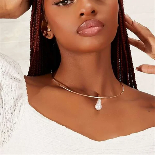 Vintage Fashion Gold-plate Simple Round Collar Shaped Faux Pearl Pendant Necklace For Women Female Girl elegant Punk Jewelry Gift