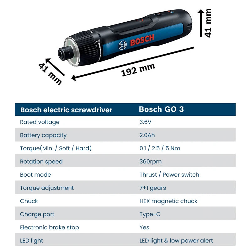 Bosch GO 3 Elektroschrauber 3.6V 5Nm Akku Mini Hand Bohrer Aufladbar Schraubendreher Heim Verwendung Multi-Funktion Elektrowerkzeuge