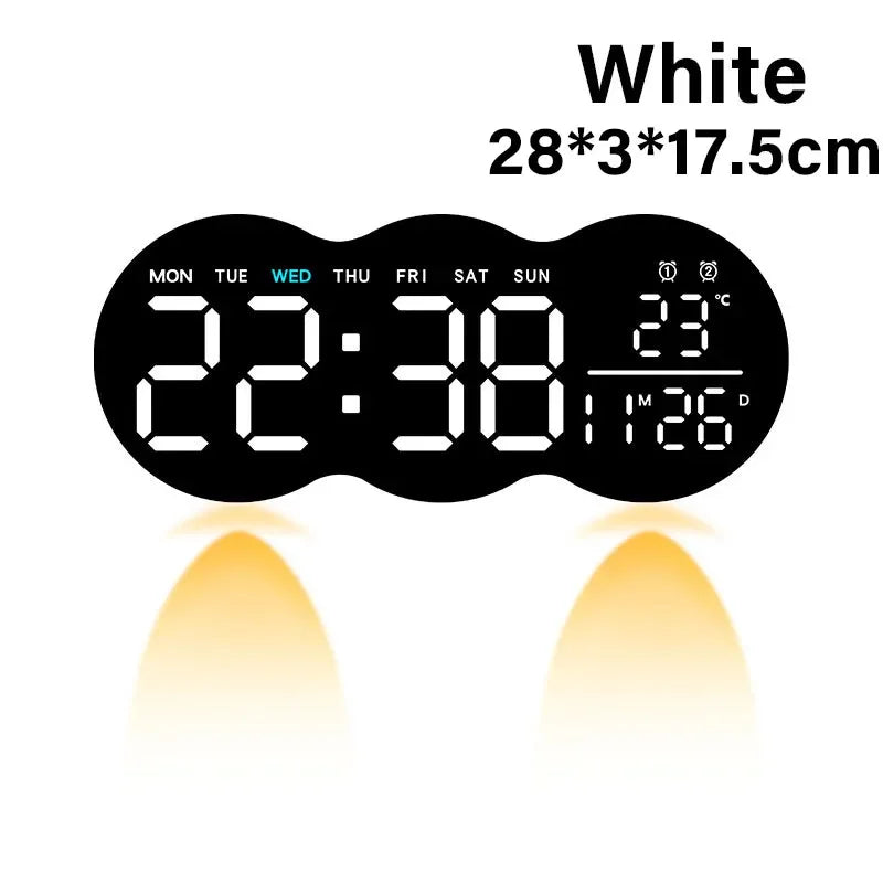 Wanduhr 2025: Large Digital Wall Clock with Ambient Light Remote Control - Temp Week Display 12/24H 2-Alarms Brightness Adjustable LED Clocks Collection