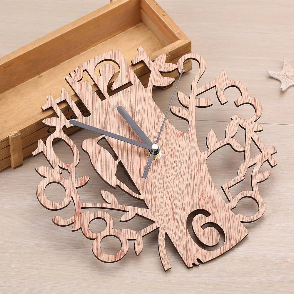 Modern Design Nordic Wall Clock Creative Hollow Design Wooden Birds Wall Clocks Silent Quartz Needle for Living Room Decorations