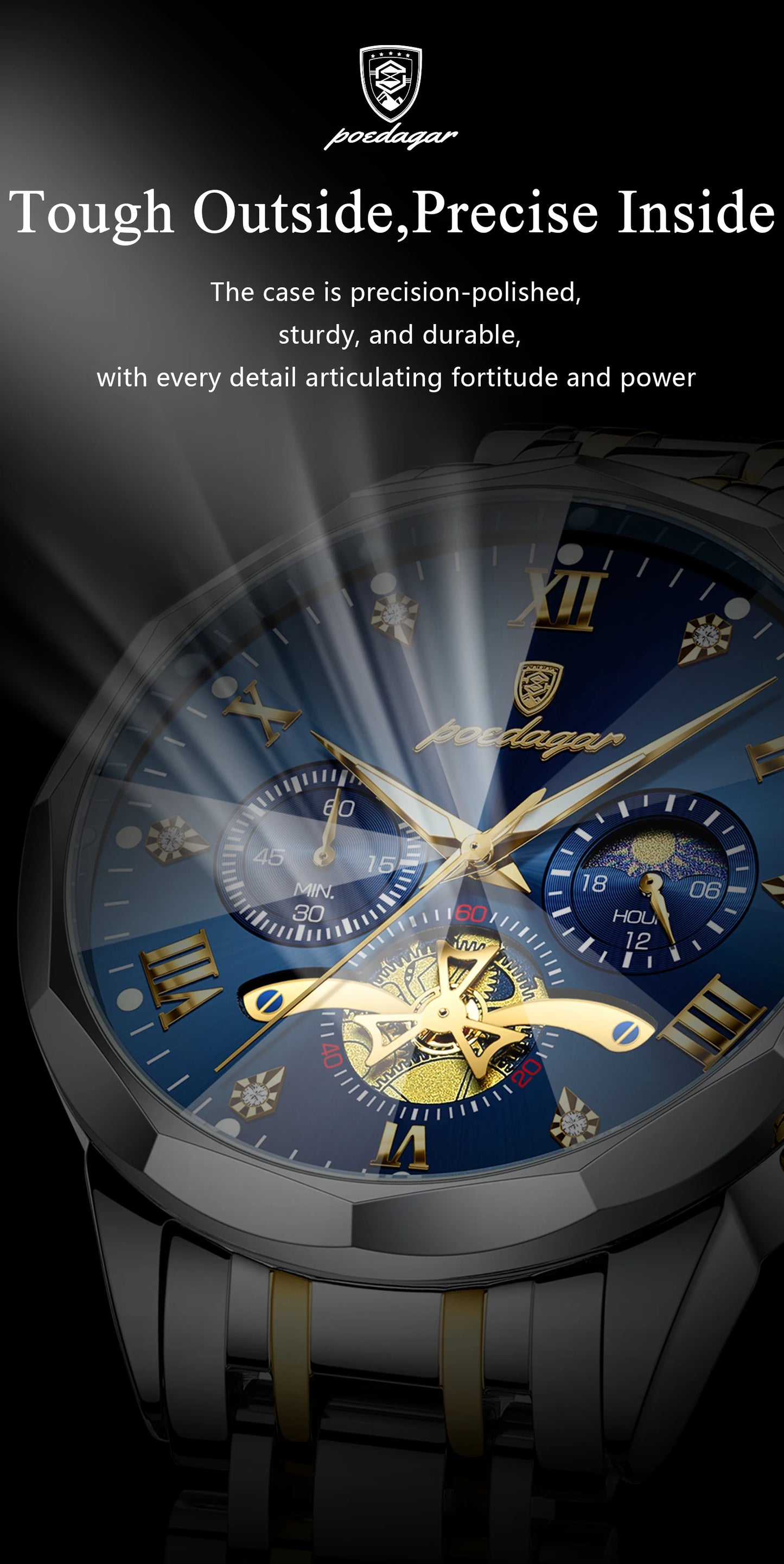 POEDAGAR Luxus Chronograph - Kapazität Batterie QUARTZ 13mm