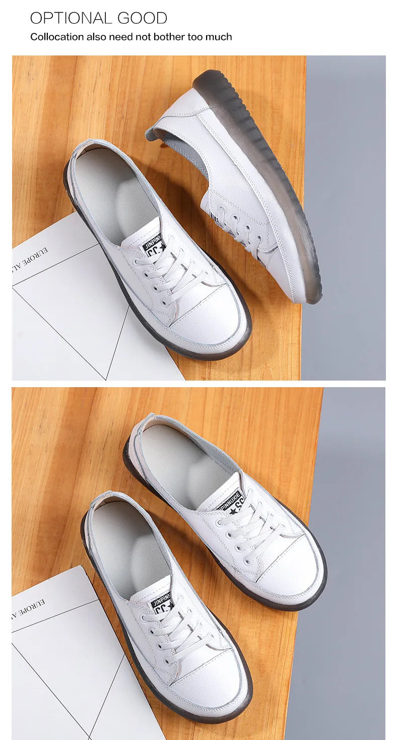 Ladies Sneakers 2024 Spring Genuine Leather Casual Walking Shoes Women Fashion Summer Flats Youth Girl Student Jogging Trainers
