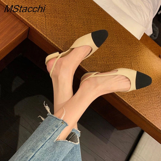 Patchwork Leather Slingbacks Women's Sandals Fashion Flat Heel Formal Ladies Shoes elegant Party Sandals Dress Wedding Party Shoes