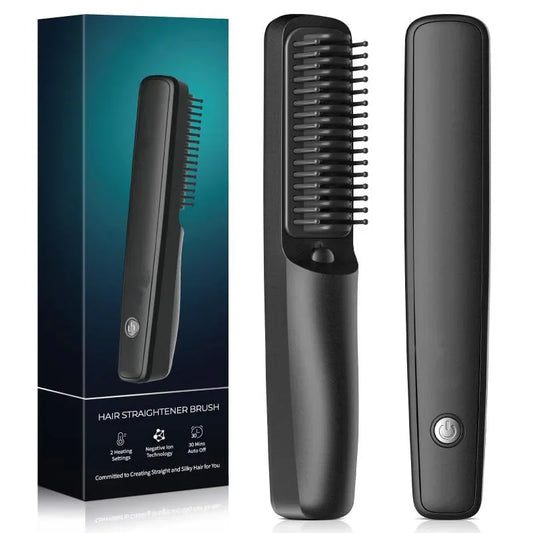 Negative Ion Men Beard Straightener Brush Wireless Hair Straightener Brush USB Charge Hair Straightening Comb Hair Style Tools