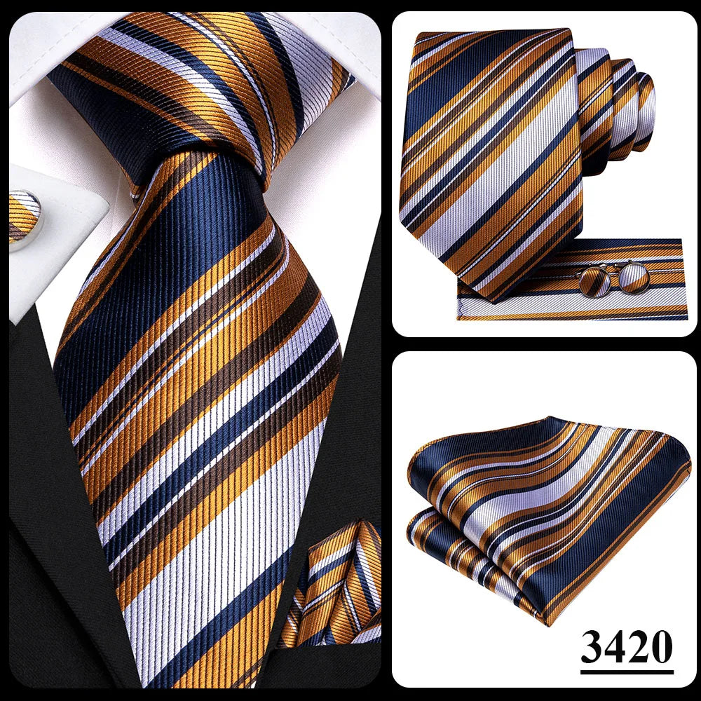 Hi-Tie Seiden-Herren-Krawatten-Set Blumenmuster Gelb Gold Krawatten und Taschentücher Manschettenknöpfe-Set Herren-Hochzeits-Party-Anzug-Mode-Halskrawatte C-3053