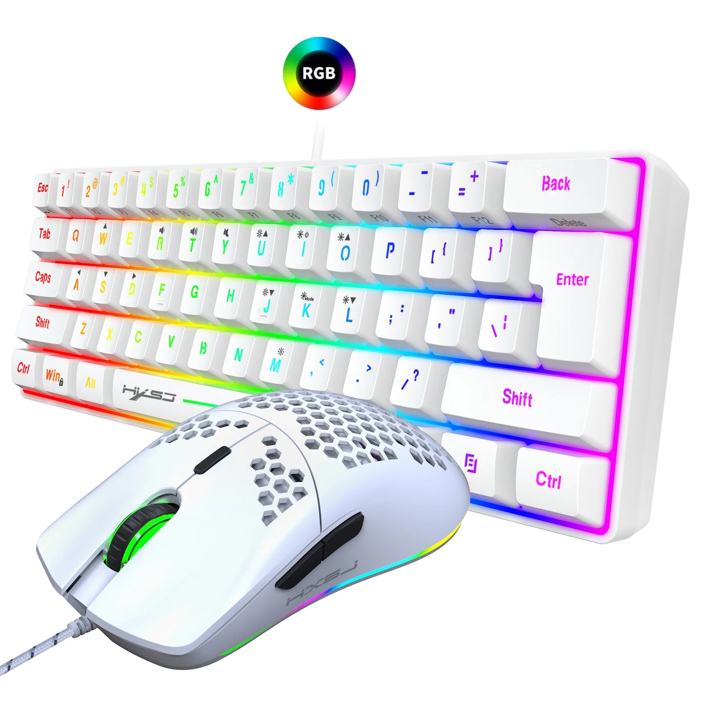 Gaming-Set 2025: HXSJ 61 Keys V700 RGB Luminous - Mechanical Feel Keyboard Mouse Combos Collection